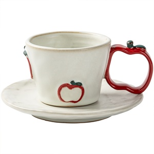 Juego de Tazas de Café de Cerámica con Forma de Manzana en Color Blanco Crema, Estilo Nórdico, para Regalo Navideño y Cafetería en Casa, Marca BAMBUS - Product Image 6