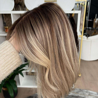 Perruque Lace Front Ombrée Blonde Effet Cheveux Bruns, Ondulée, Cheveux Humains Vierges Bruts Brésiliens, Pré-Pluckée, Sans Colle, pour Femmes
