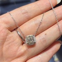 Collier classique vintage pour femme avec diamant, or blanc massif 18 carats, diamant de laboratoire certifié IGI taille coussin, halo de diamants, marque Star