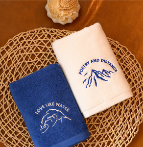 L'asciugamano blu ricamato con logo personalizzato in cotone 100% per il regalo può essere personalizzato - Product Image 1