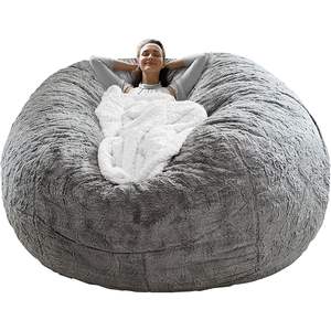 Housse de pouf Db Big Soft Fluffy en velours PV, gris clair, amovible, ronde, contemporaine, une place - Product Image 1