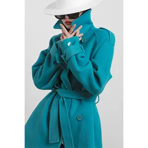 Женское двухстороннее пальто из кашемировой шерсти с воротником-стойкой, двубортное пальто 2023
