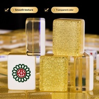 Tuiles de Mahjong en Cristal Haut de Gamme Dorées pour Usage Domestique, Style Cantonais de Hong Kong, Qualité Supérieure, Acrylique, 144 Pièces en Boîte, Préparées à la Main