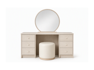 Dişbudak Ağacı Kaplama Makyaj Masası Modern Yatak Odası Mobilyası Kontrplak Panel, LED Ayna ve Tabure İsteğe Bağlı - Product Image 1