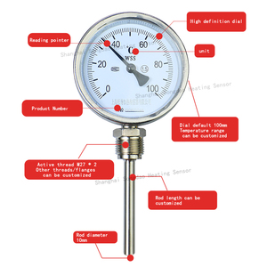 Termômetro Bimetálico Termômetro de Ponteiro Radial/Axial Medição de Temperatura Industrial para Tubulação e Caldeira WSS401/411 - Product Image 2