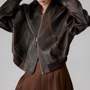 سترة نسائية مخططة خضراء كلاسيكية سترة من الجلد الأصلي المضغوط للنساء - Product Image 2