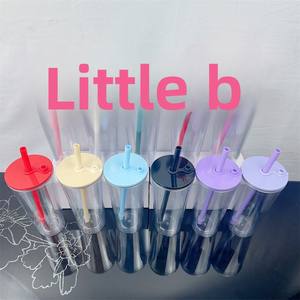 Vaso de Plástico de Doble Capa con Tapa y Pajita, Estilo Americano, Ecológico, para Té de Burbujas, 24oz, Boca Ancha, Modelo Lady 2024 - Product Image 3