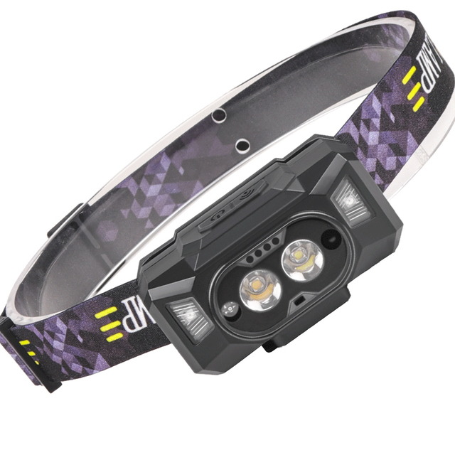 Motion Sensor 500LM Mini Red+yellow LED Headlamp USB Rechargeable Headlight 6 Modes Camping Flashlight Head Light Torch Lamp