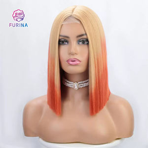 Venta al por mayor de alta calidad de encaje frontal resistente al calor pelucas de pelo sintético parte media colorido Arco Iris precio barato - Product Image 1