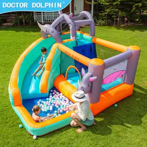Castillo hinchable de dibujos animados para niños, castillo inflable de rinoceronte para saltar, fiesta, Doctor Dolphin