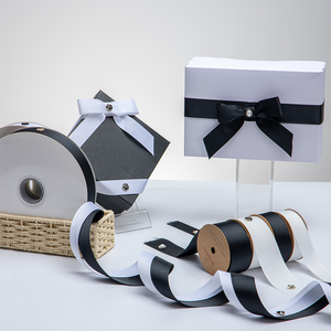 Cinta de Grosgrain de Poliéster Personalizada al por Mayor, Rollo de 100 Yardas, Negro y Blanco, 7/8 Pulgadas, Cinta para Lazos, Regalos, Ramos de <span class=keywords><strong>Flores</strong></span> - Product Image 2