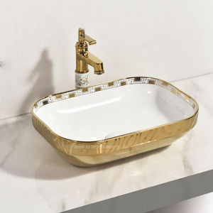Vasque rectangulaire artistique dorée en <span class=keywords><strong>céramique</strong></span> à poser sur comptoir pour salle de bain, idéale pour les projets (vente en gros) - Product Image 3
