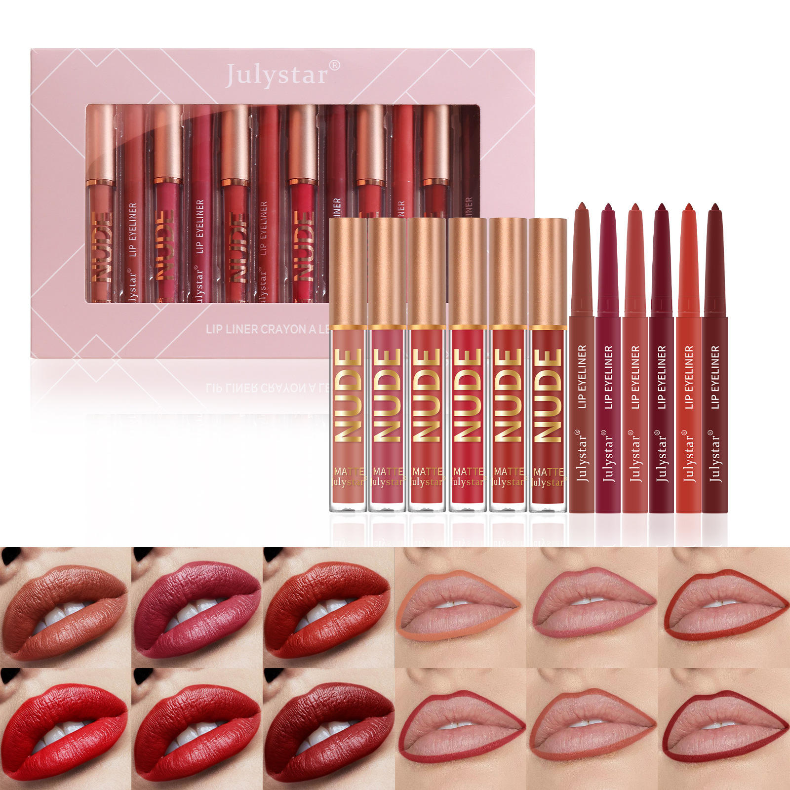 6 Lip Glosses 6 Lip Liners Product for Export Sales Only, Domestic