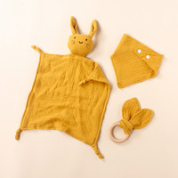 Set handuk nyaman bayi, tiga potong katun murni lapis ganda Crepe handuk air liur rajut teman tidur mainan mewah untuk penggunaan di rumah