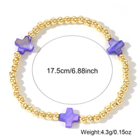 Bracelet élastique fait main personnalisé avec breloque trèfle bohème, breloque croix en laiton et perles dorées, bijoux de mode pour femmes