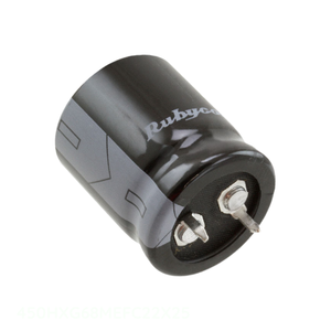 ตัวเก็บประจุแบบ Through Hole รุ่น 450HXG68MEFC22X25 ของผู้ผลิต ความจุ 68 ไมโครฟารัด ชนิดอลูมิเนียม 68UF 20% 450V แบบ Snap TH - Product Image 1