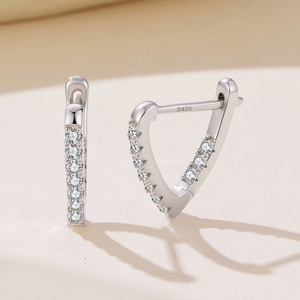 <b>Silver</b> Plated <b>Huggie</b> Earrings With Round Zircon Prong Setting For Women Wedding Classic Style - Product Image 3