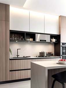 Unités modernes de mélamine de contreplaqué de petite pièce en bois Armoires de cuisine modulaires Style de secoueur de placage en bois de chêne blanc - Product Image 4