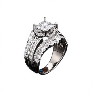 KIVORA'S Princess Cut moissanite Cluster <b>Ring</b> <b>Set</b> <b>Gold</b> Plated Copper Women <b>Rings</b> for Party Wedding Gift - Product Image 2