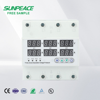 Protecteur de tension SVC numérique à affichage LED sur rail DIN 63A, triphasé 230V-300V, protection contre les surtensions, capacité 10kVA, courant alternatif 50Hz