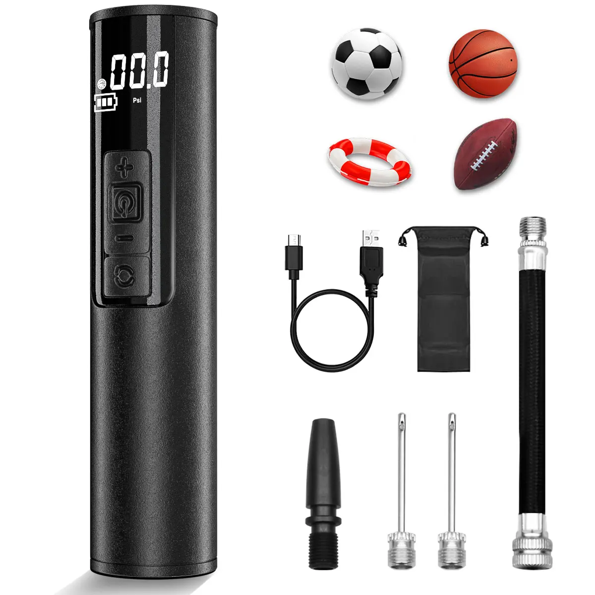Electric Ball Pump, Smart Air Pump Portable Fast Ball Inflation with Precise Pressure Gauge for Sport Balls Football Basketball