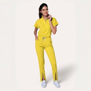Women's Short Sleeve <b>Scrub</b> Set Solid Color Moisture Wicking Knitted Hospital Uniforms Split Set For Nurses Work <b>Clothes</b> - Product Image 5