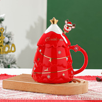 Mug isotherme en céramique avec couvercle motif arbre de Noël, bonhomme de pain d'épices, elfe et bonnet de Père Noël, pour filles, tasses créatives, Joyeux Noël