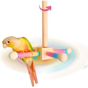 Premium supporto interattivo in legno uccello giocattolo trespolo di filatura per parrocchetti Cockatiels pappagallini Conures gabbia accessori - Product Image 1