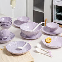 Service de table en céramique à motifs floraux violets, assiettes et bols en porcelaine fine pour la maison, les mariages et les cadeaux
