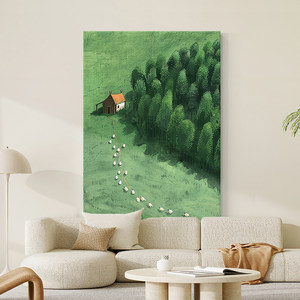 Pintura al óleo de paisaje de pradera verde y bosque, arte de pared pintado a mano estilo impresionista para decoración de entrada de sala de estar - Product Image 3