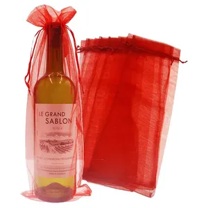 Multi colores cordón transparente Organza malla bolsas para botellas de vino Baby Shower regalo decoración bolsas