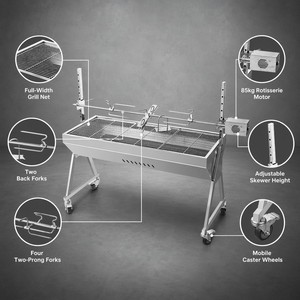 Barbecue vertical professionnel moderne en acier inoxydable avec rôtissoire, machine à charbon de bois commerciale haut de gamme pour rôtir porc et agneau en extérieur - Product Image 4