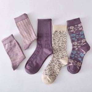 Wholesale New Fashion Mid Tube Warm <b>Socks</b> for Women Breathable Cotton Knitted Absorbent Cuff Purple Autumn Winter High Tube Warm - Product Image 6