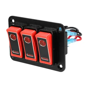 3 Gang Car Rocker Switch Panel Waterproof 5 Pin Toggle Switch Control Red LED Light Push Button Plastic Red