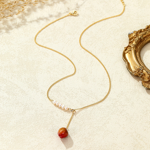 Collier pendentif fleur <span class=keywords><strong>de</strong></span> <span class=keywords><strong>rose</strong></span> éternelle en or 14 carats rempli d'or, fait main, avec perle naturelle, bijou botanique délicat, cadeau pour elle - Product Image 3