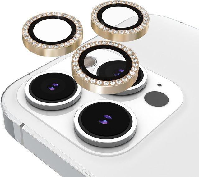 Nuglas High Quality 9H Glitter Tempered Glass Diamond Camera Lens Protector for iPhone 11 12 13 14 15 16 17 Pro Max
