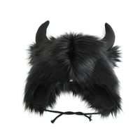Chapeau en fausse fourrure décontracté unisexe pour adultes, motif vache amusante avec cornes de démon, coupe-vent, protection des oreilles, chaud pour l'hiver, idéal pour cyclistes et Halloween
