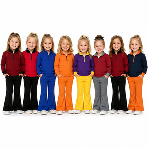 Conjuntos de Otoño Personalizados de Algodón para Niñas: Top Pullover y Pantalones Acampanados, Ropa al por Mayor para Equipos de Fútbol, Ropa de Boutique, Color Leche - Product Image 1