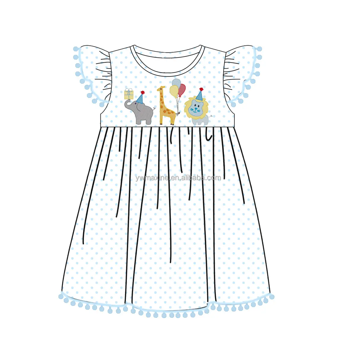 Atacado crianças roupas define crianças vestido de festa boutique animal bordado bebê menina aniversário vestidos