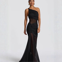 Robe de soirée asymétrique en maille froncée pour femme |   Agent d'approvisionnement FTS 1688 pour robes de cérémonie, approvisionnement en Chine, entrepôt de 30 jours