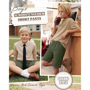 Shorts uniformes pour garçons, coupe Bermuda, taille élastique avec poches, anti-plis, tenue scolaire, 5-14 ans - Product Image 5