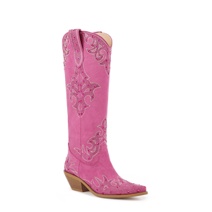 WETKISS Mujeres Cowgirl Outdoor Wear Photo Shoot Pink Rhinestone Frosted Rose Red Western <span class=keywords><strong>Botas</strong></span> hasta la rodilla - Product Image 1