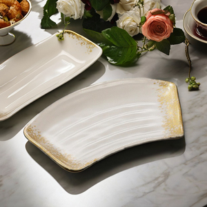 Egrand Shabby <span class=keywords><strong>Chic</strong></span> 100% Assiettes à dîner en mélamine or blanc <span class=keywords><strong>Assiette</strong></span> en plastique pour restaurant Vaisselle de luxe Plats - Product Image 4