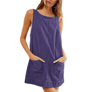 2025 gros tempérament automne hiver décontracté Europe amérique couleur unie velours côtelé <span class=keywords><strong>Sexy</strong></span> sans manches ample confortable robe - Product Image 4
