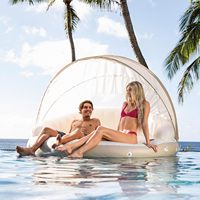 Île flottante gonflable en polycarbonate pour piscine, usage commercial, avec porte-gobelets intégrés, pare-soleil détachable, capacité de 440 lb