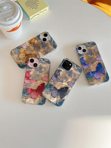 Luxuryimd Bling Laser pour <span class=keywords><strong>iPhone</strong></span> 13 <span class=keywords><strong>14</strong></span> 15 <span class=keywords><strong>Pro</strong></span> Max étui TPU PC papillon ondulation de l'eau imprimé étui de téléphone portable galvanoplastie Spec - Product Image 4