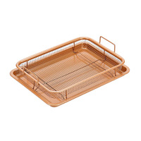 2 plateaux rectangulaires en cuivre, panier à croustiller et plateau pour friteuse, panier à frites et plateau de cuisson pour biscuits