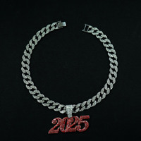 PD3078 Colliers cubains à chaîne à maillons de mode européenne Strass incrustés de diamants exagérés en alliage de zinc Icedout Nombre Pattern