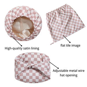 Gorro <span class=keywords><strong>de</strong></span> <span class=keywords><strong>Ducha</strong></span> QINGYAN a Cuadros, Impermeable, Forrado <span class=keywords><strong>de</strong></span> Satén, Reutilizable, Ajustable, <span class=keywords><strong>de</strong></span> Boca Ancha, Unisex - Product Image 2