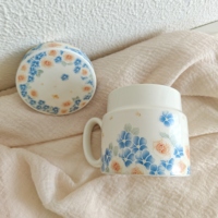 Mug en céramique à motif floral de 400 ml avec couvercle Mara, tasse à fleurs bleues en porcelaine, mug à café ou à thé